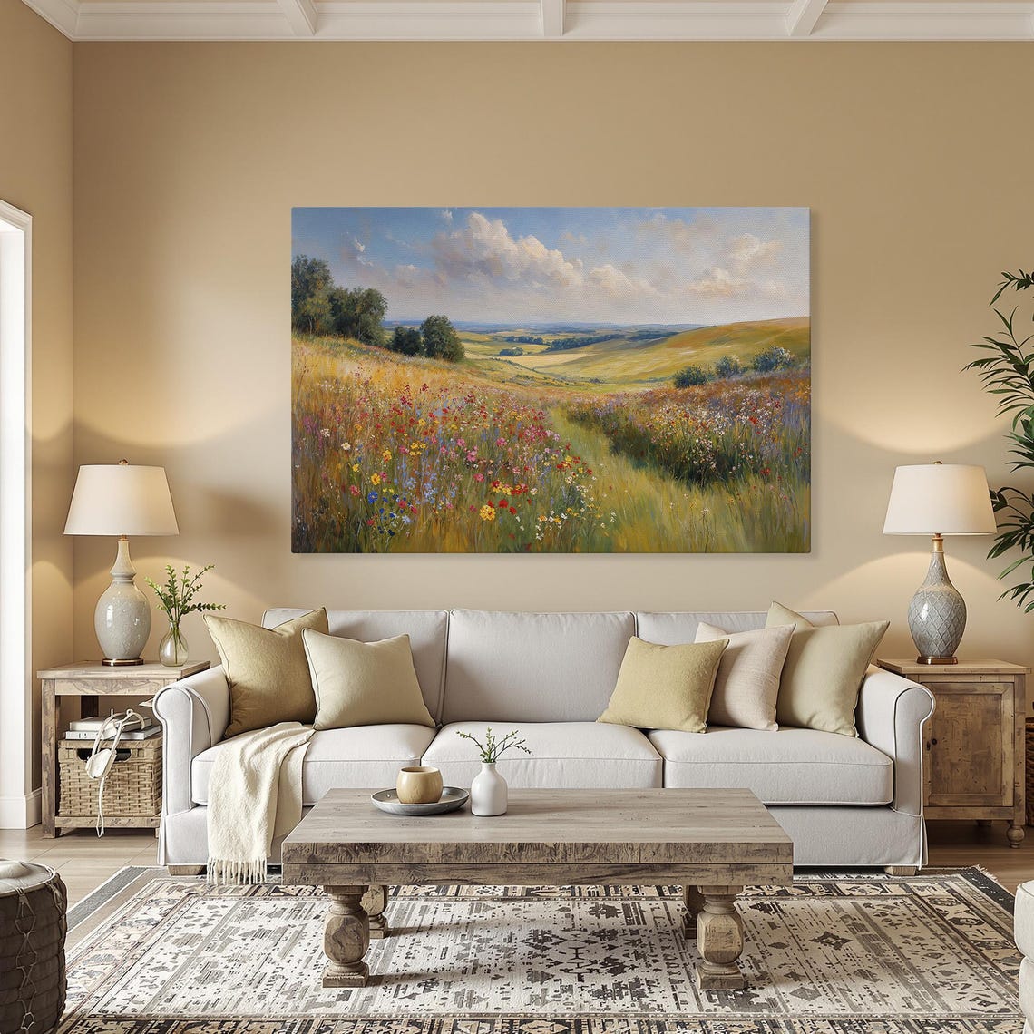 Rustic Wildflower Meadow Countryside Landscape Oil Painting Poster