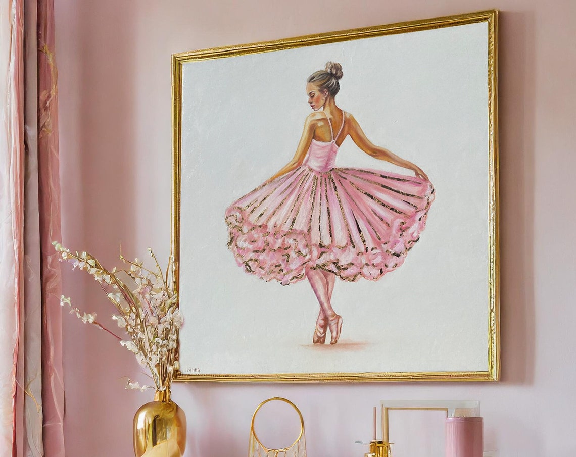 Pink And Gold Ballerina Painting Theme Nursery Ballet Painting Ballet Room Decor Pink Dcor Dancing Ballerina Framed Art Painting Gift Girls