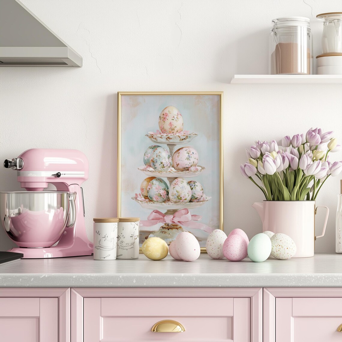 Pastel Coquette Easter Eggs Vintage Art Print - Image 3