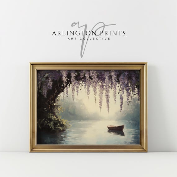 Moody Lake Painting, Vintage Landscape Decor