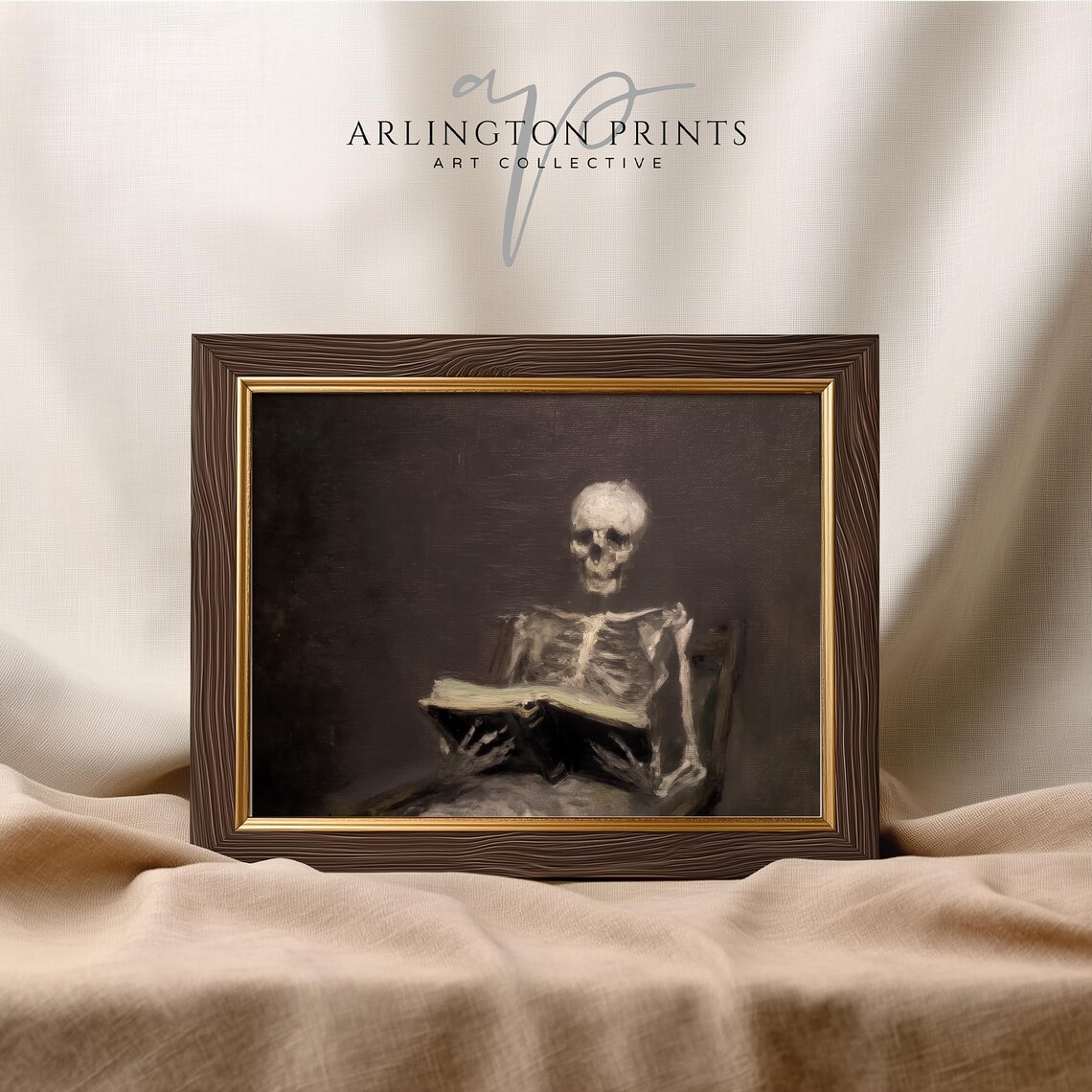 Skeleton Reading, Dark Academia Halloween Decor