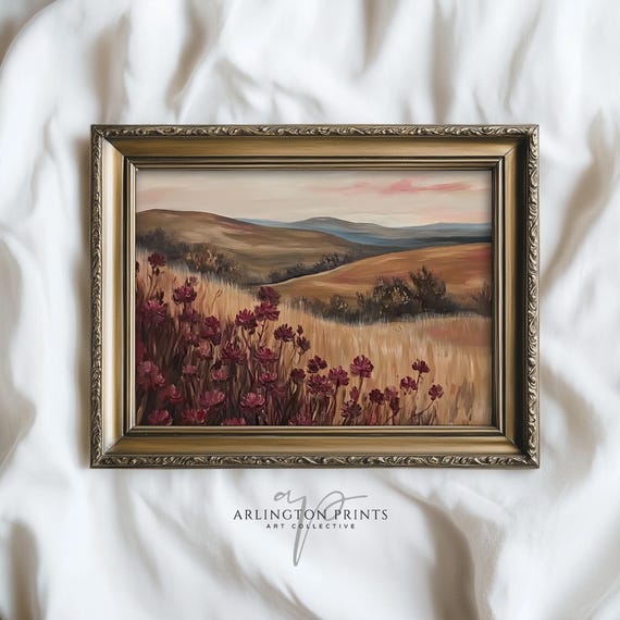 Moody Red Wildflowers Dark Academia Wall Art Print