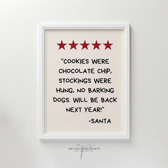 Santa Review Funny Christmas Quote Five Star Holiday Poster Humor Decor