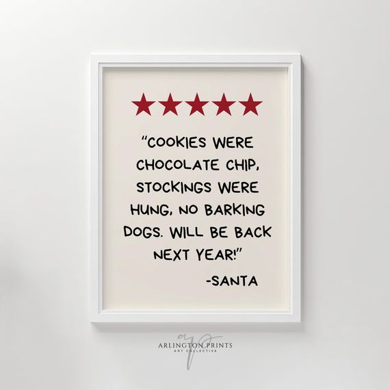 Santas Review Print Funny Christmas Wall Art Holiday Humor Quote Modern Decor Xmas Typography