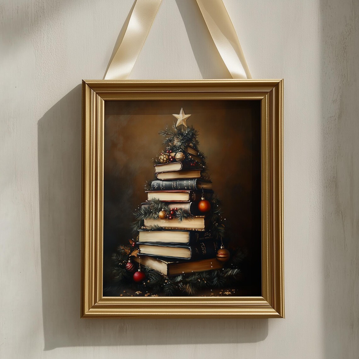 Vintage Books Christmas Tree Star Holiday Library Decor Wall Print - Image 4