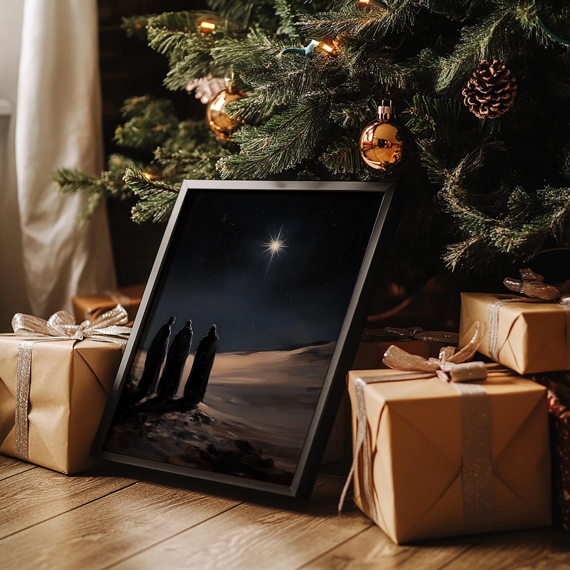 Three Wise Men Desert Night Star of Bethlehem Christian Art Poster - Image 2