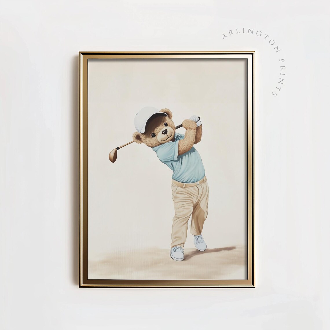 Adorable Teddy Bear Golf Swing Cute Kids Sports Nursery Poster