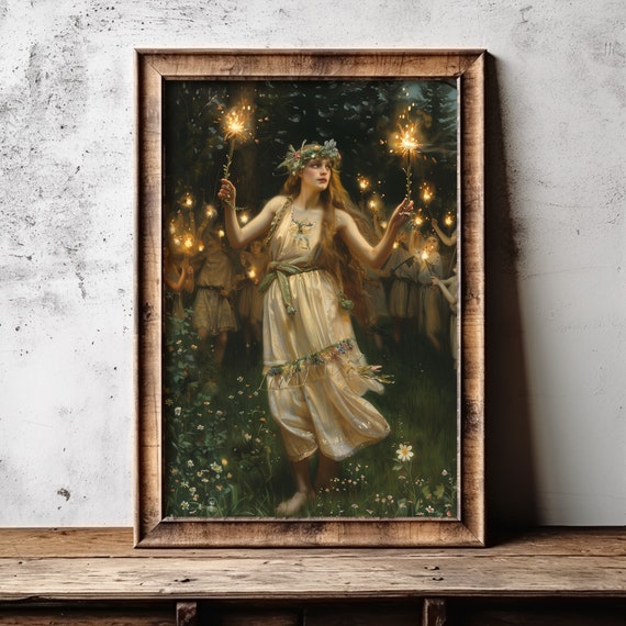 Vintage Witchy Fantasy Art Print, Pagan Spring Decor