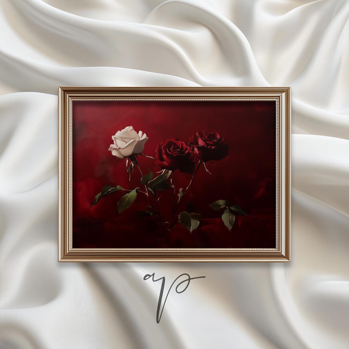 Moody Dark Roses Deep Red Dramatic Floral Gothic Romance Art Poster