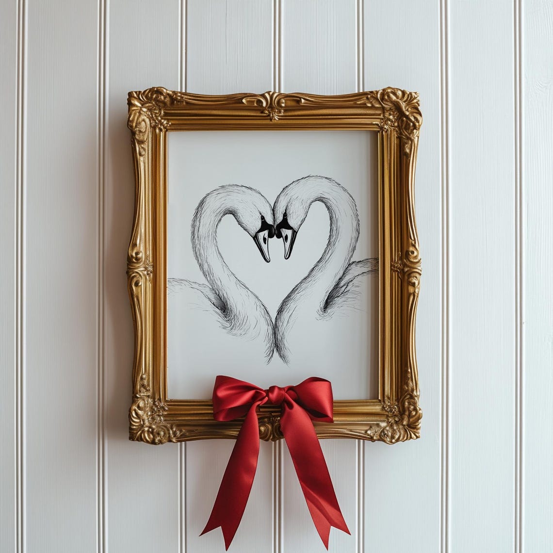 Two Swans Necks Forming Heart Black and White Sketch Love Art Poster - Image 4