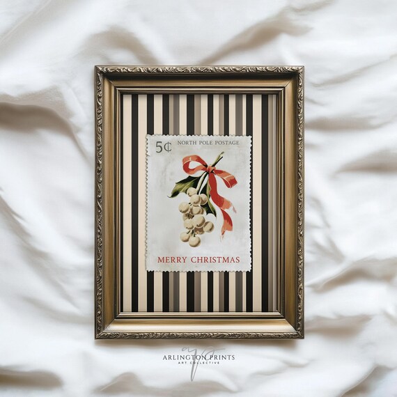 Vintage North Pole Postage Stamp Mistletoe Merry Christmas Poster