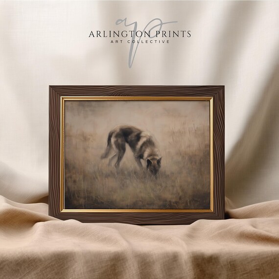 Vintage Wolf Print, Moody Rustic Nature Art