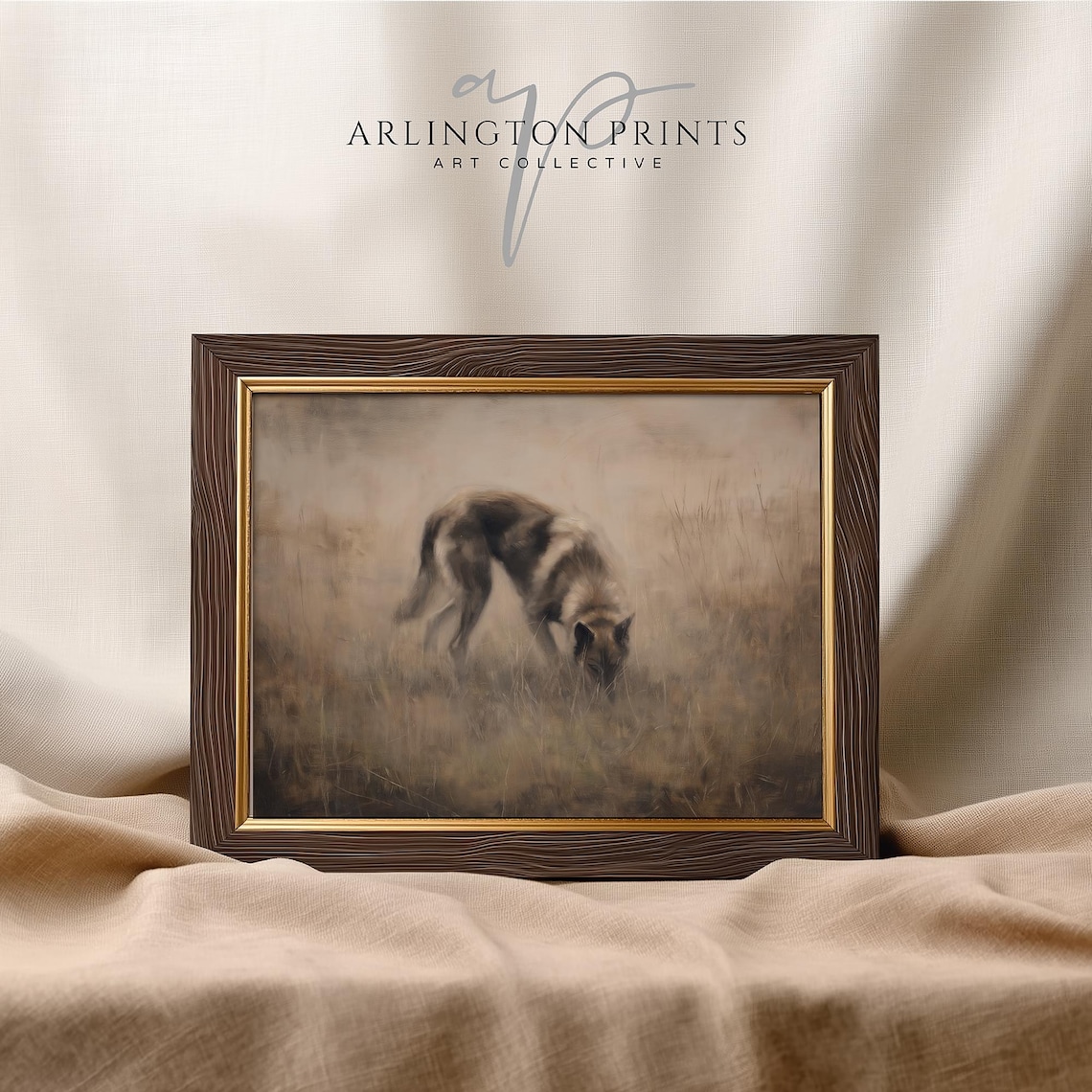 Vintage Wolf Print, Moody Rustic Nature Art