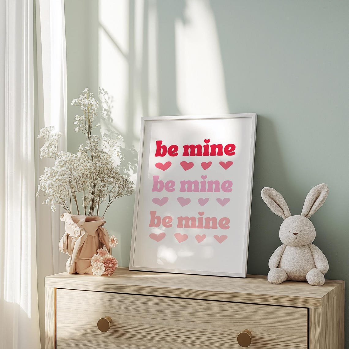 Be Mine Retro Groovy Typography Hearts Pink Valentine Quote Poster - Image 3