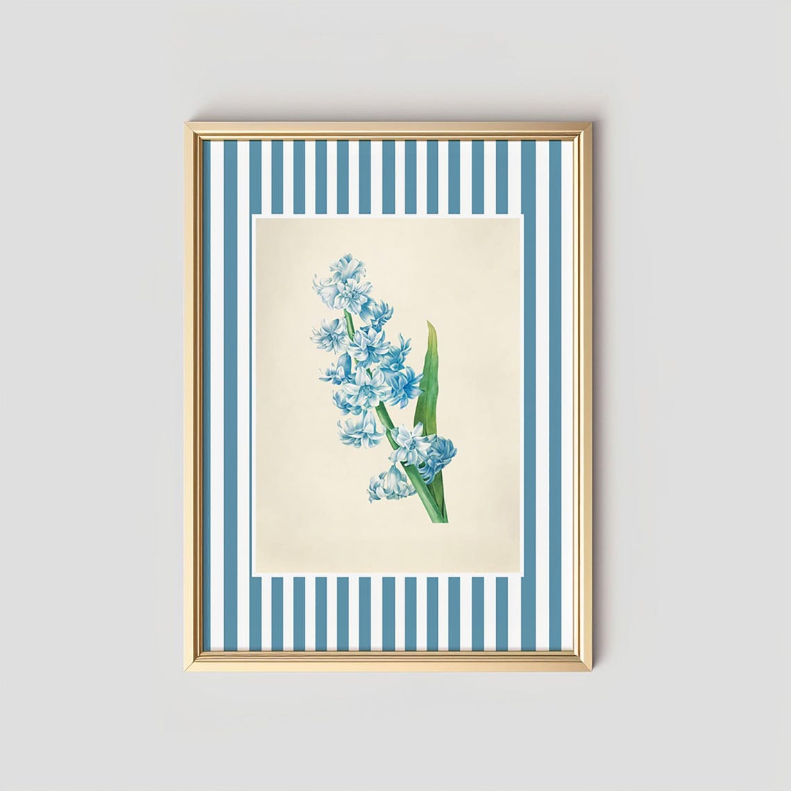 Blue Wildflower Floral Botanical Striped Border Vintage Kitchen Poster