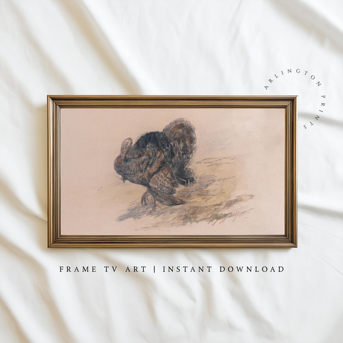Wild Turkey Strutting Watercolor Rustic Autumn Farmhouse Wall Art