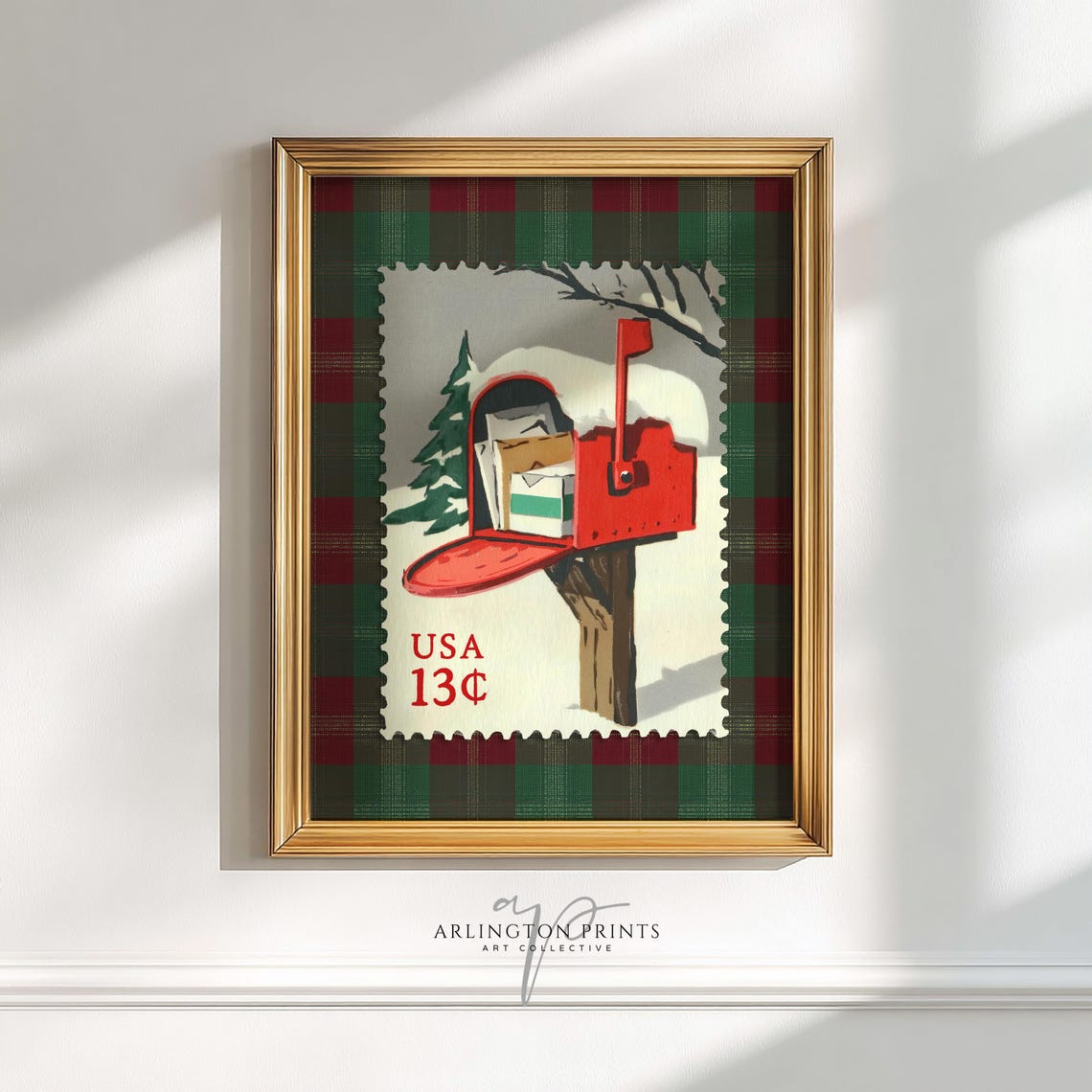 USA 13 Cent Snowy Mailbox Vintage Christmas Stamp Holiday Poster