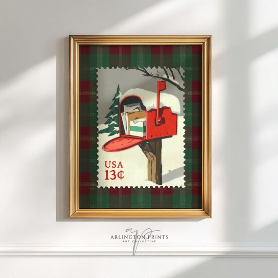 USA 13 Cent Snowy Mailbox Vintage Christmas Stamp Holiday Poster
