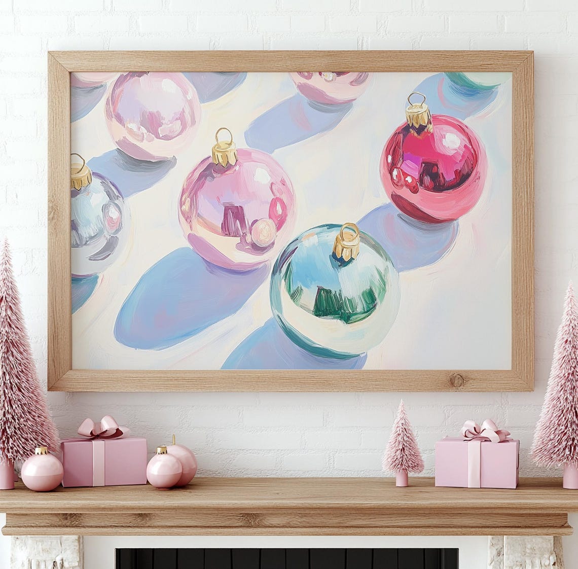 Pastel Glass Baubles Pink Blue Shadows Watercolor Ornament Art Poster - Image 2