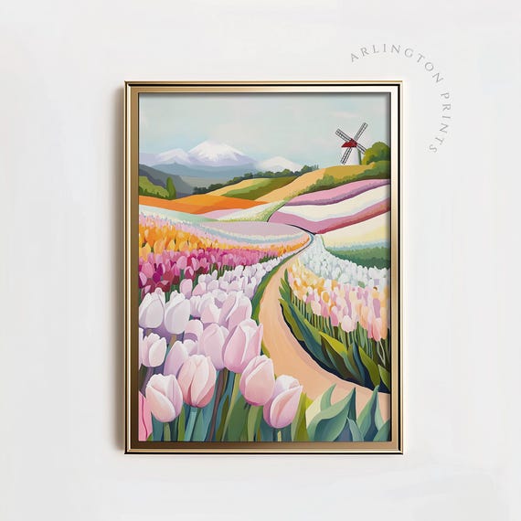 Colorful Abstract Tulip Field, Spring Dutch Countryside