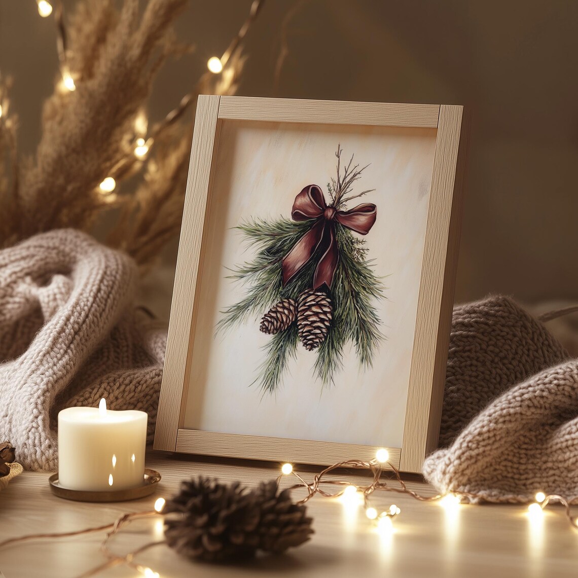 Vintage Christmas Pinecone Swag Rustic Holiday Botanical Poster - Image 3