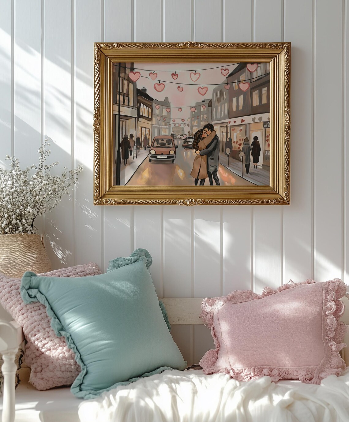 Romantic Couple Heart Lantern Street Kiss Valentine City Poster - Image 2