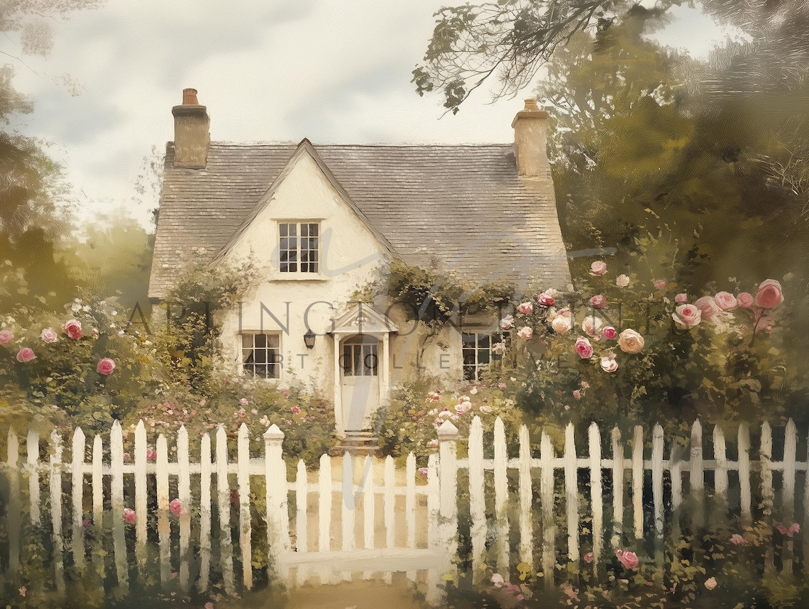 English Country Cottage Rose Garden White Picket Fence Poster - Image 3