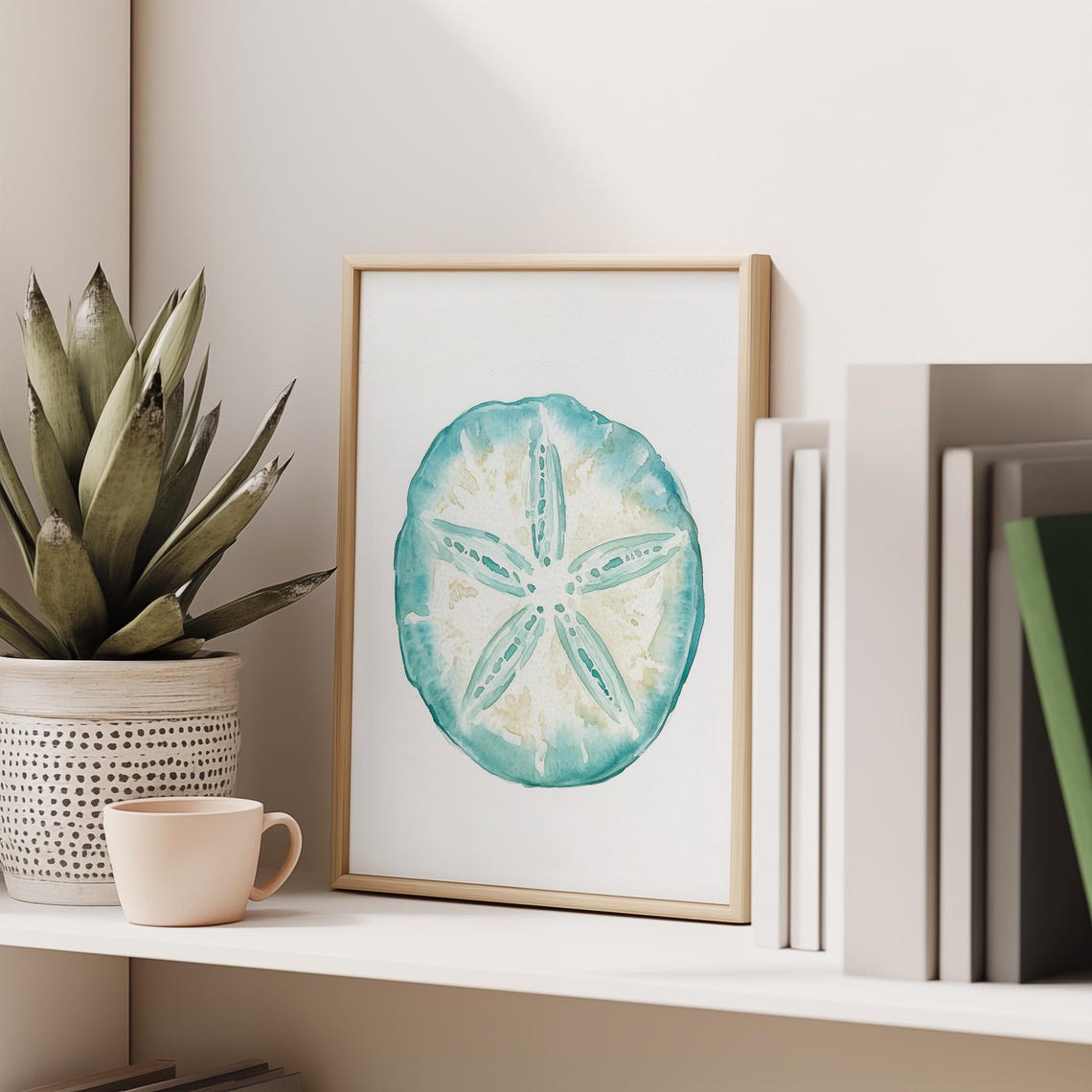 Green Sand Dollar Watercolor Beach Shell Coastal Decor Poster - Image 2