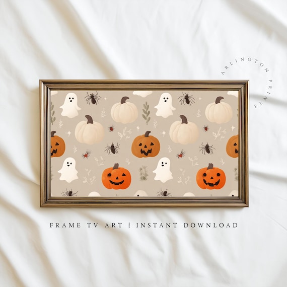 Samsung Frame Tv Art Halloween Decor Cute Ghosts And Pumpkins Spooky Fall Vibe Rustic Autumn Screensaver Tv184