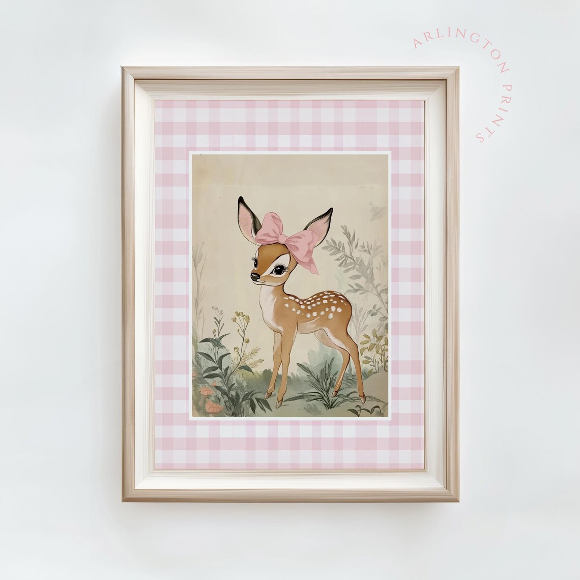 Baby Deer Fawn Pink Bow Vintage Nursery Woodland Girl Room Poster - Image 2