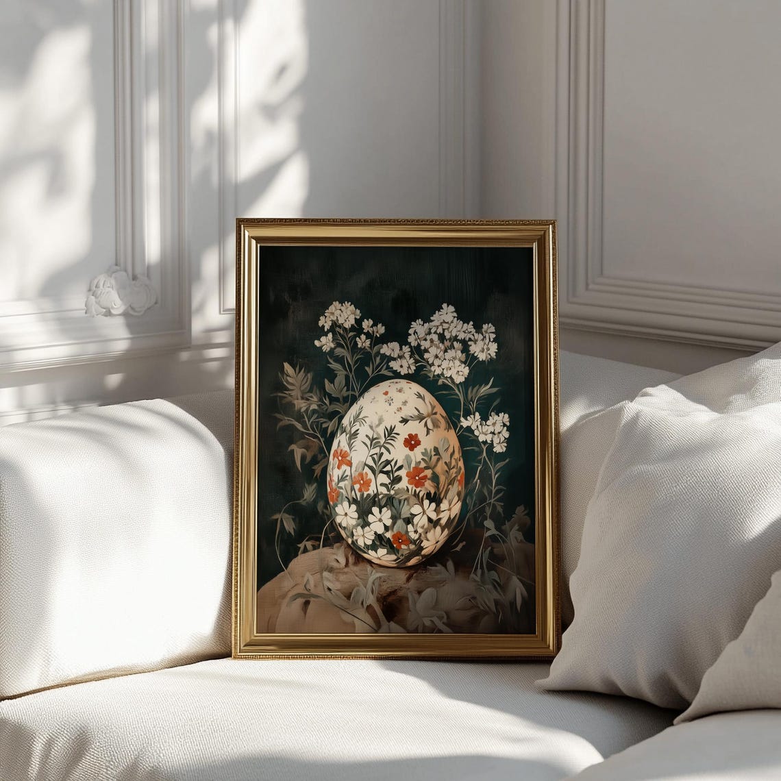 Floral Painted Easter Egg On Dark Botanical Background Poster - Image 3