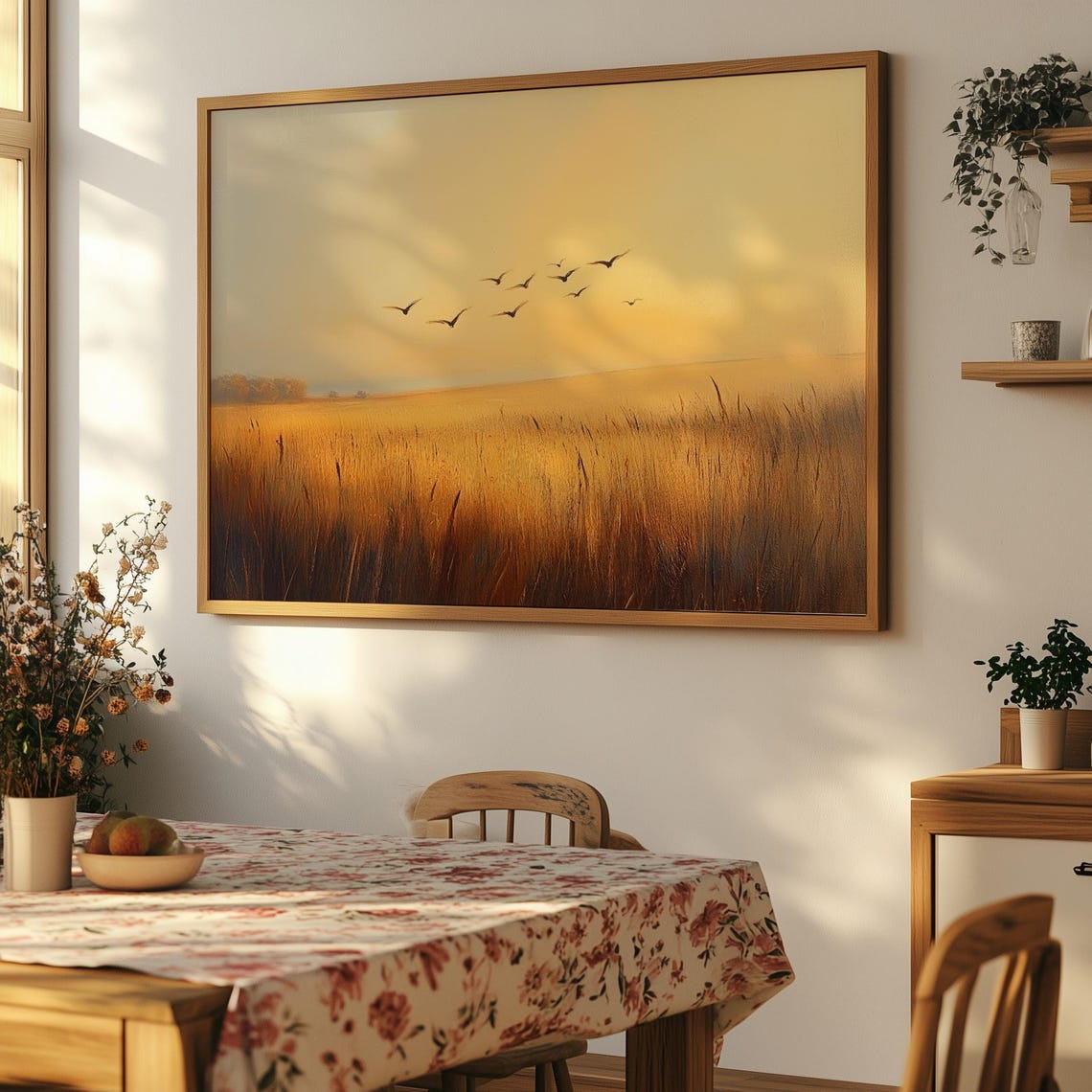 Warm Golden Wheat Field Sunset Birds Rustic Farmhouse Poster - Image 2