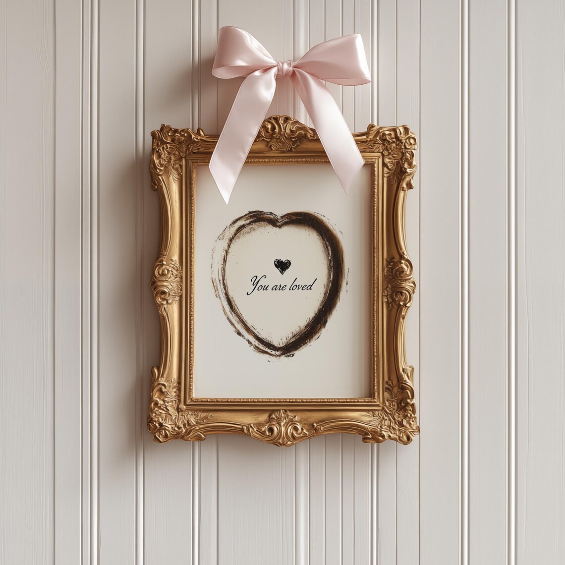 You Are Loved Painted Heart Beige Minimalist Valentine Art Poster - Image 3