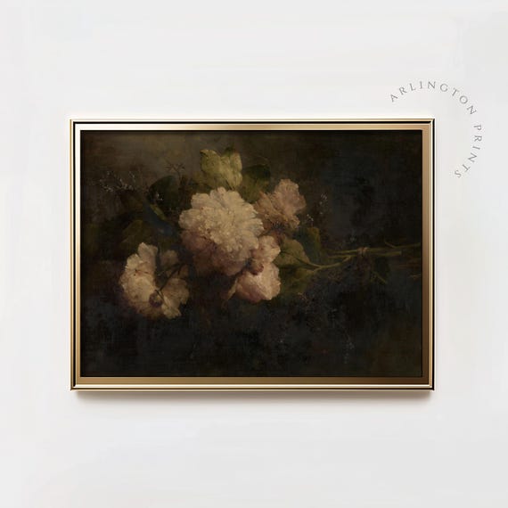 Moody Peonies Oil Painting Vintage Cottagecore Floral Home Decor Dark Botanical Print Cottagecore 8002