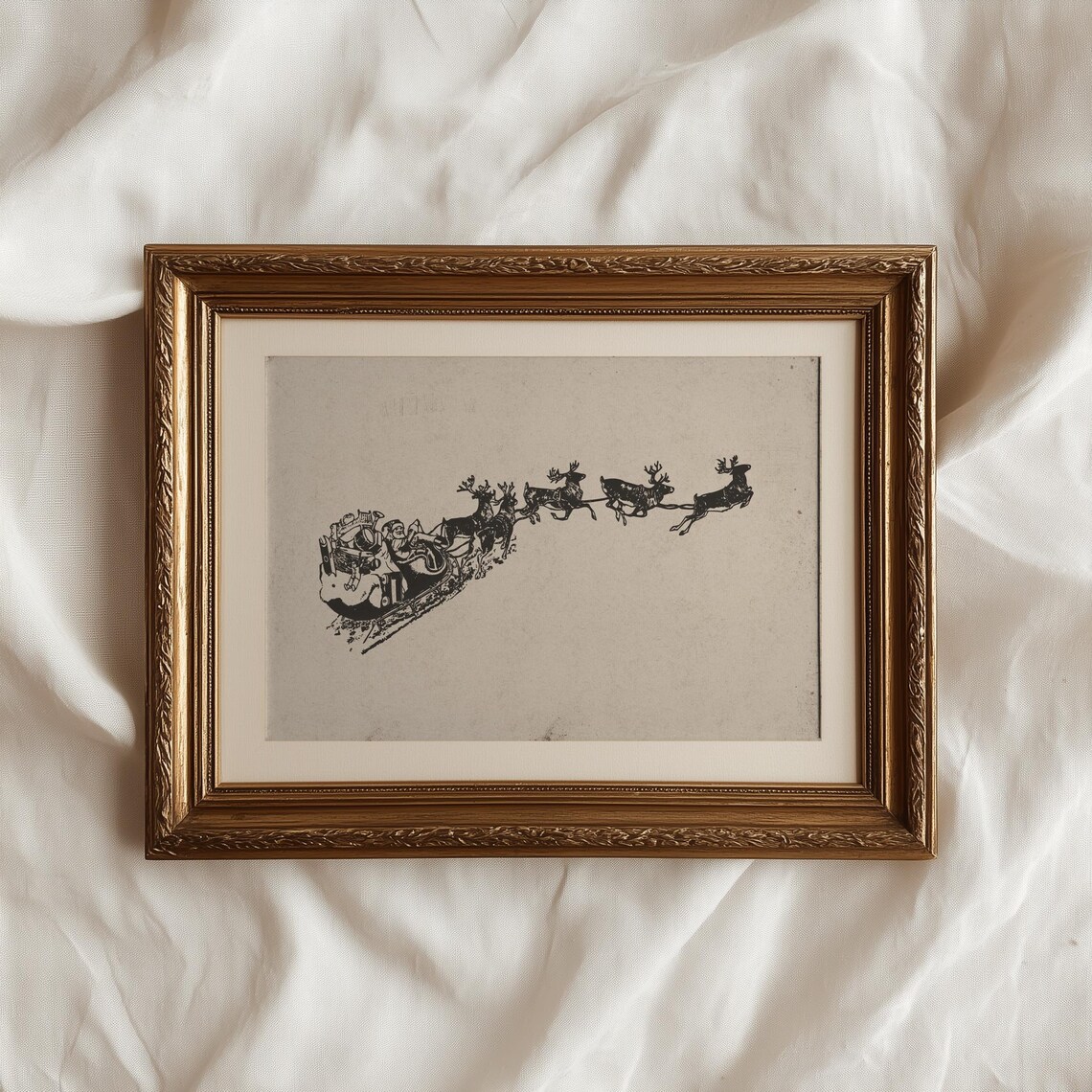 Old World Santa and Reindeer Vintage Christmas Poster