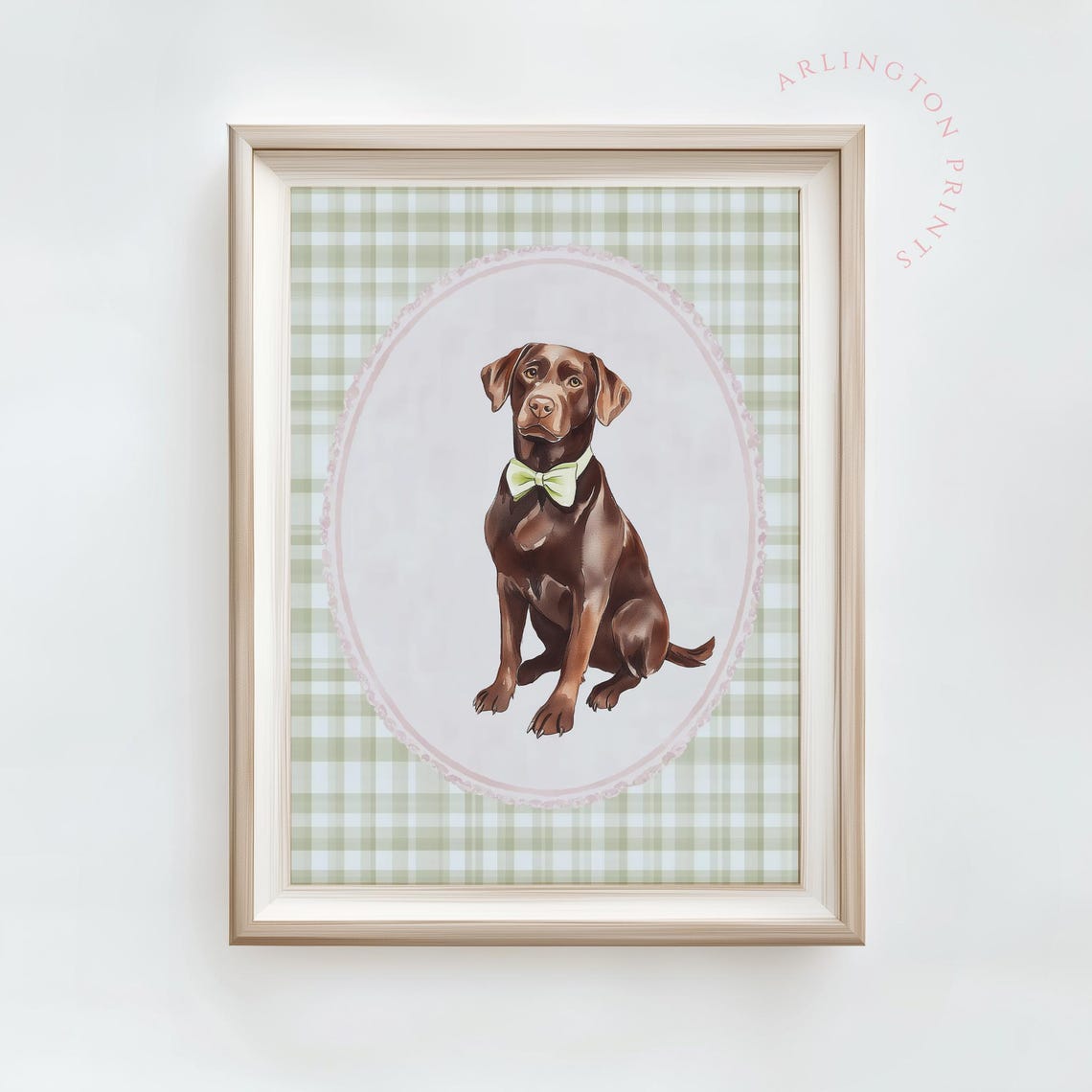 Chocolate Labrador Bow Tie Gingham Preppy Dog Portrait Art Poster