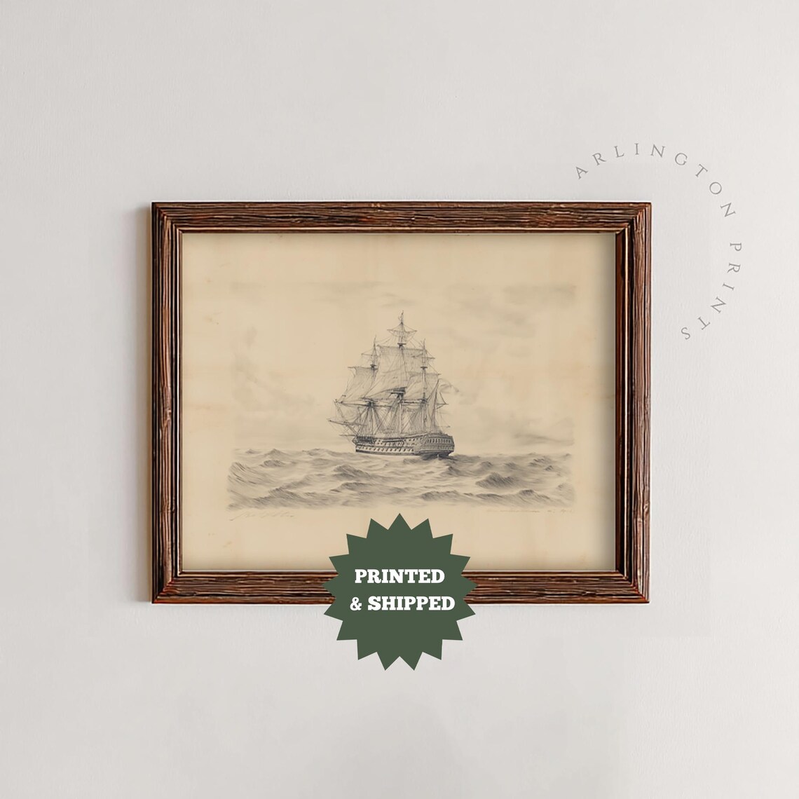 Vintage Battleship Art Print, Antique Nautical Sketch
