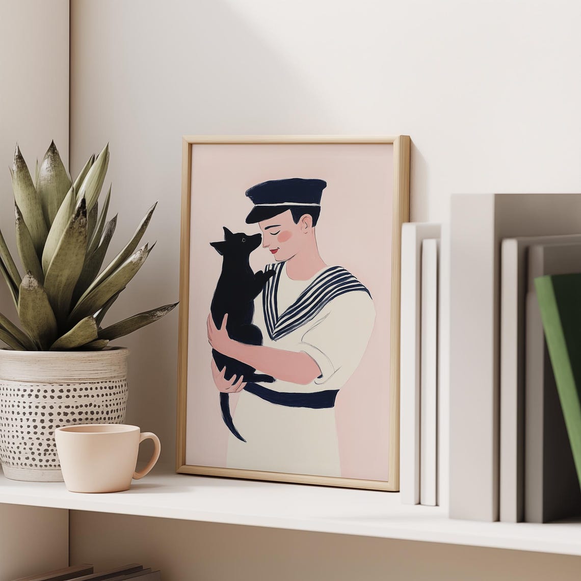 Cute Dog And Sailor Wall Art Dog Love Art Cute Sailor Boy Modern Gouache Art Girly Pink Art Lgbtq Friendship Poster Print - Image 4