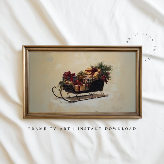 Vintage Christmas Sleigh Full of Gifts Rustic Holiday Art Poster