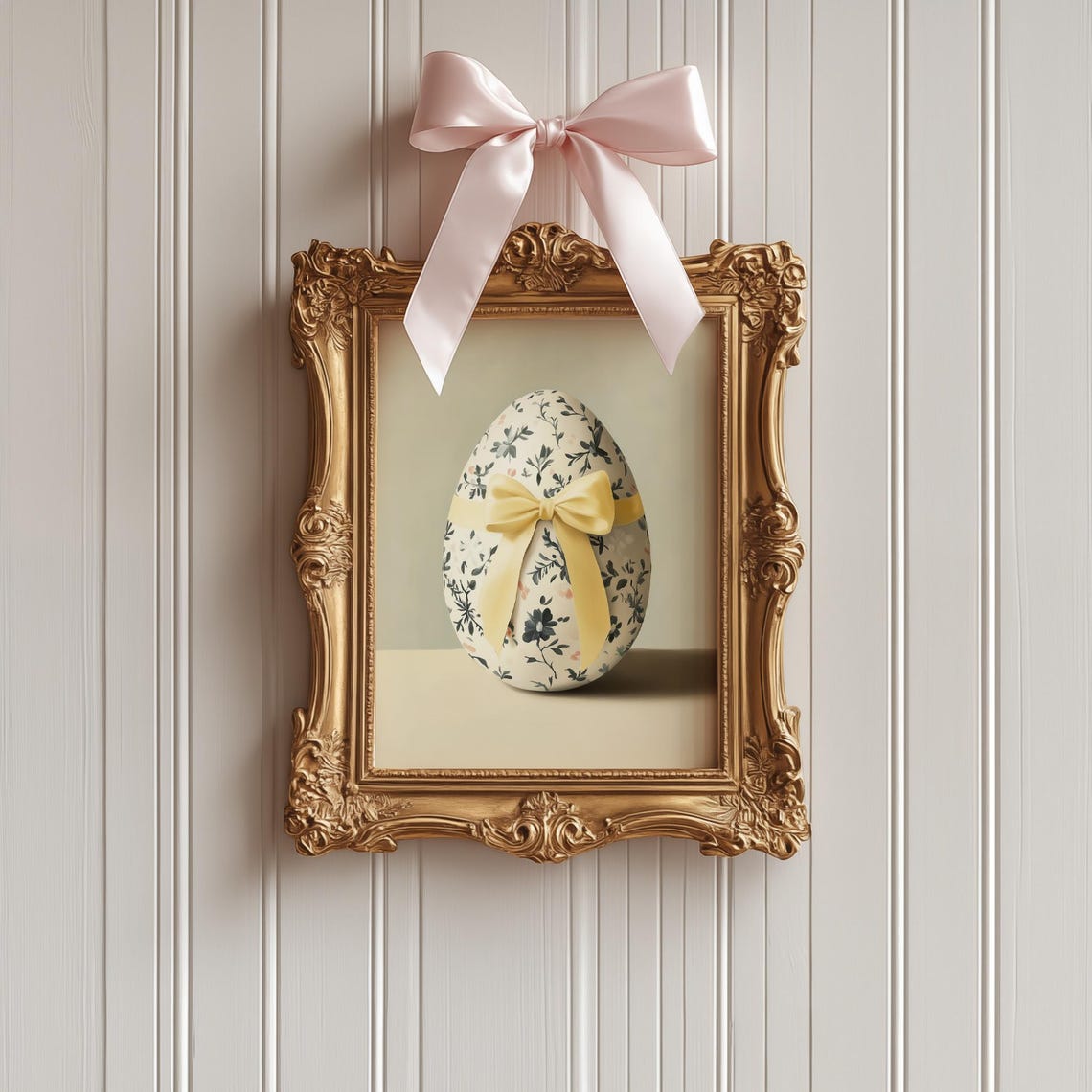 Floral Easter Egg Yellow Bow Botanical Spring Decor Art Print - Image 4