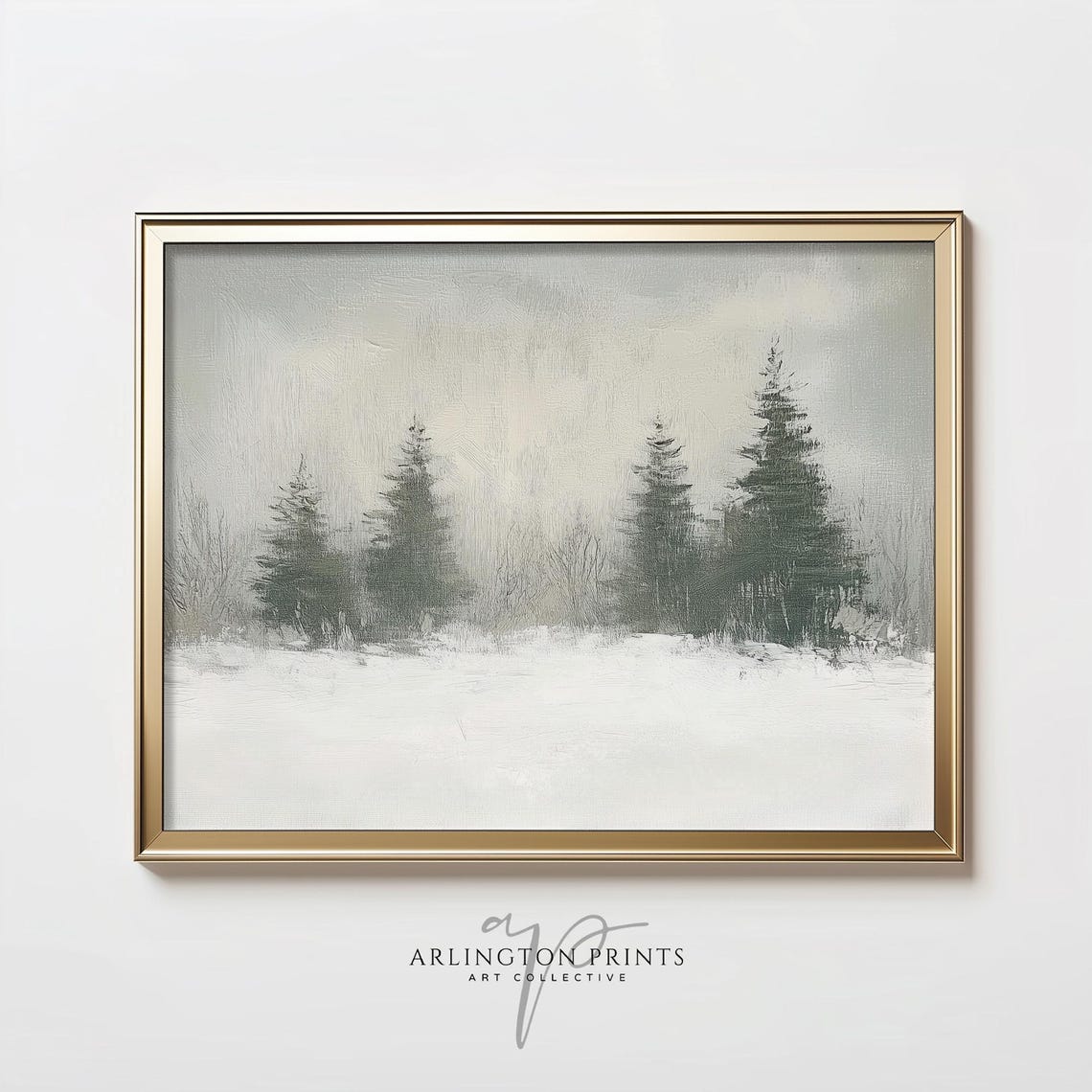 Minimalist Snowy Evergreen Forest Neutral Winter Landscape Poster - Image 3