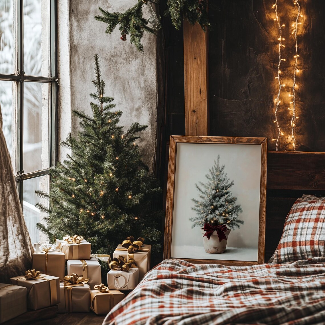 Rustic White Christmas Tree Art Print, Farmhouse Holiday - Image 3