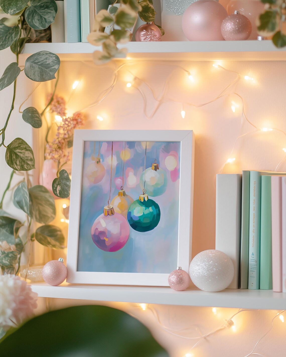 Pastel Christmas Ornaments, Preppy Winter Art Print - Image 4