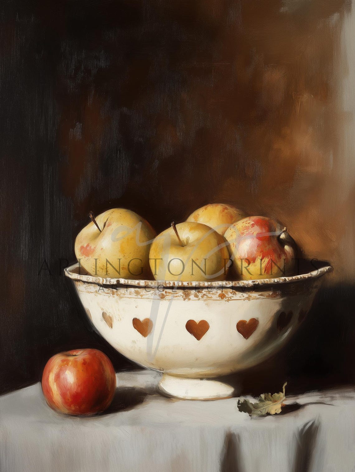 Rustic Bowl Of Apples Moody Dark Still Life Kitchen Decor Poster - Image 3