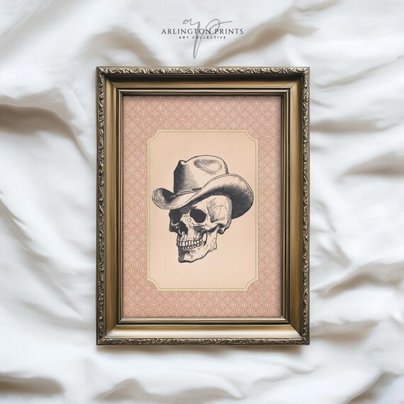Rustic Gothic Cowboy Wall Art Vintage Halloween Skull Print Spooky Skeleton Decor Western Gothcore Home Poster Artwork