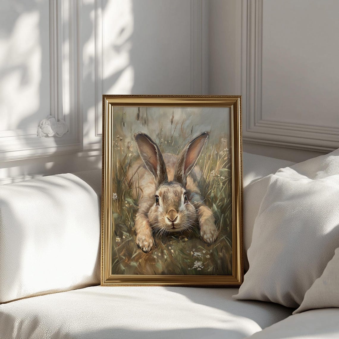 Brown Hare Close Up Tall Grass Realistic Oil Painting Poster - Image 2