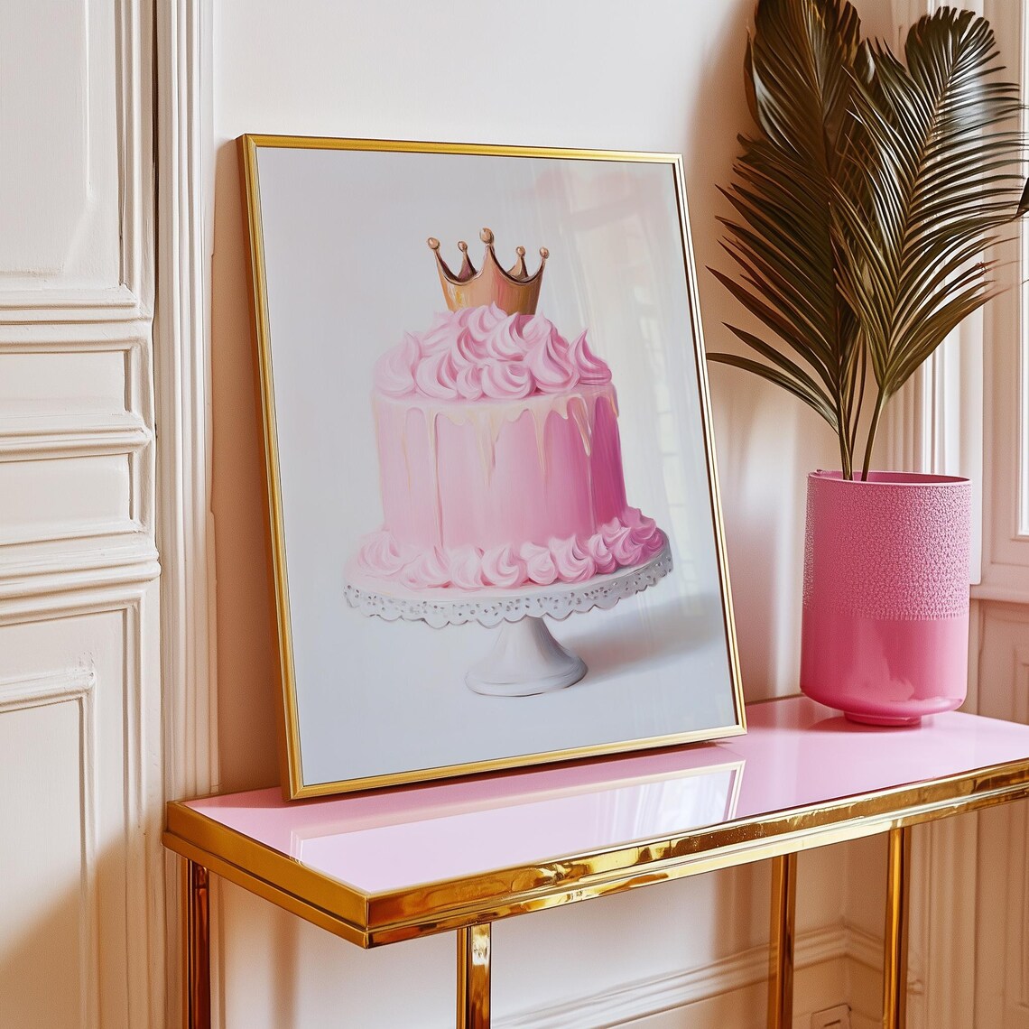 Pink Birthday Cake Gold Crown Swirl Frosting Sweet Treat Print - Image 5