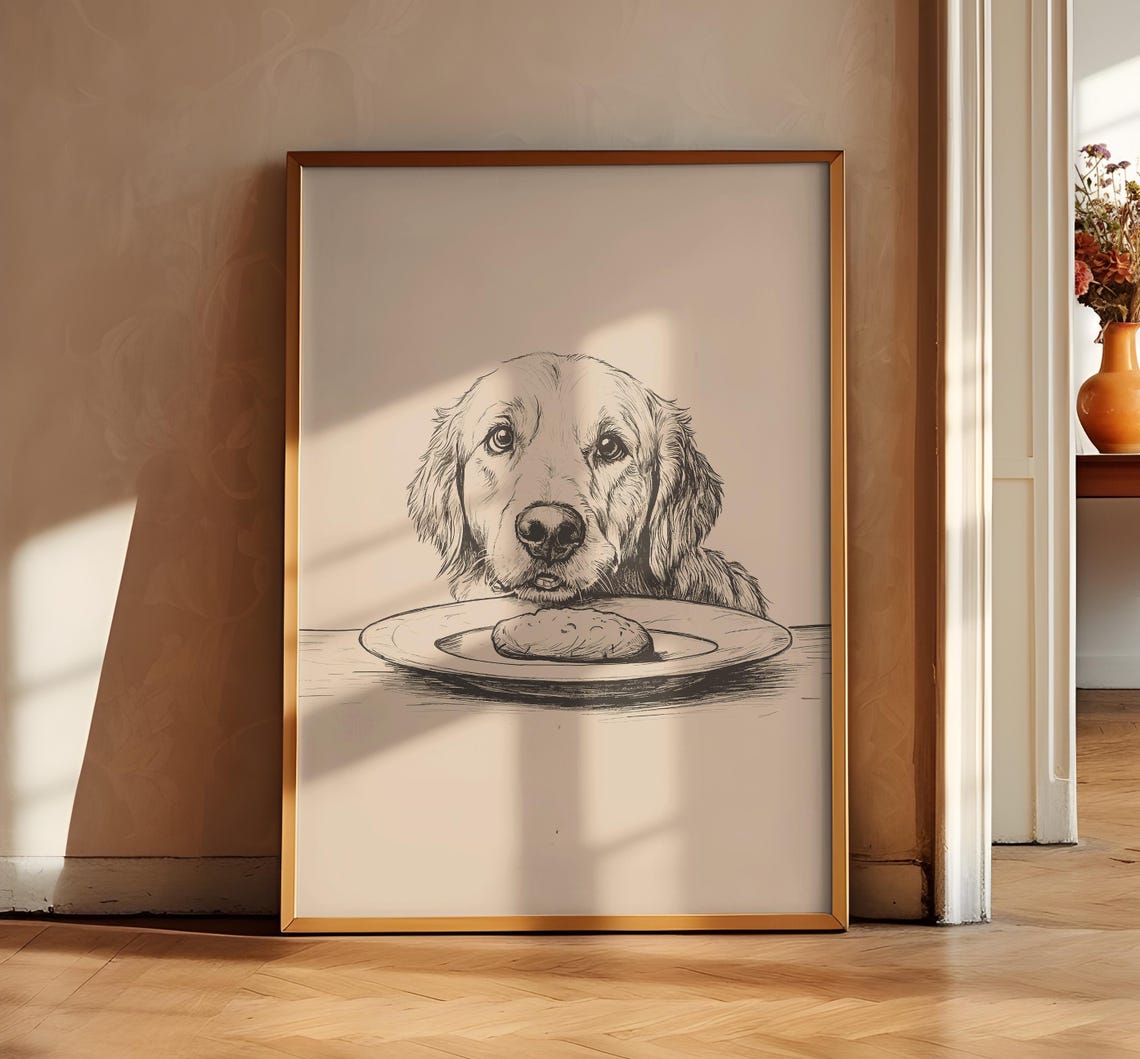 Funny Golden Retriever Poster Dog Vintage Sketch Dog Wall Decor Antique Vintage Painting Country Wall Art Dog Drawing Christmas Gift - Image 3