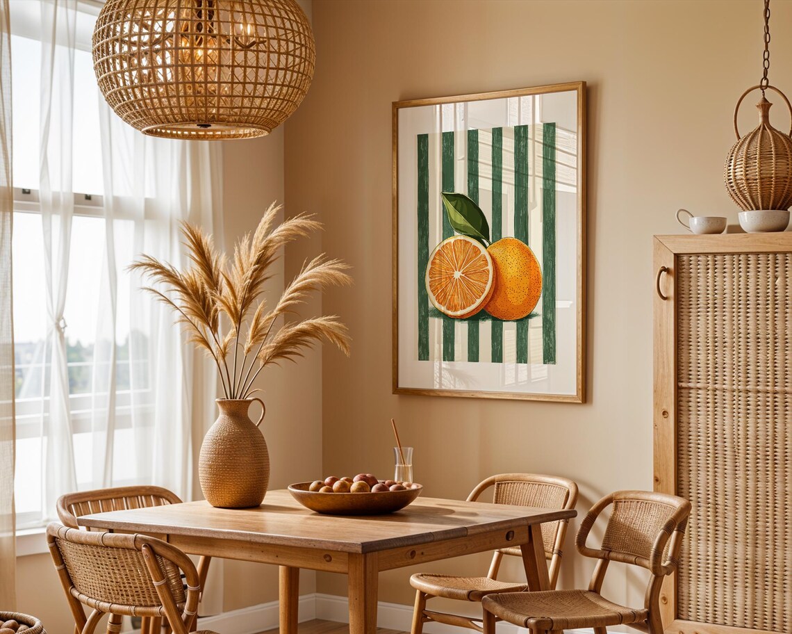 Orange Wall Decor Orange Fruit Poster Farmhouse Kitchen Art Painting Kitchen Prints Trendy Food Art Retro Kitchen Art Fruit Wall Decor - Image 2