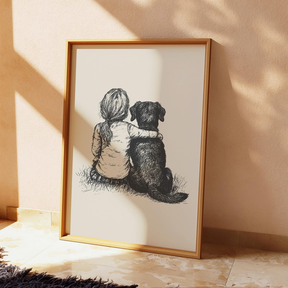Girl With Black Lab Print Labrador Retriever Dog Vintage Poster Girls Nursery Decor Retro Dog Drawing Dog Art Sketch Baby Room Painting - Image 3
